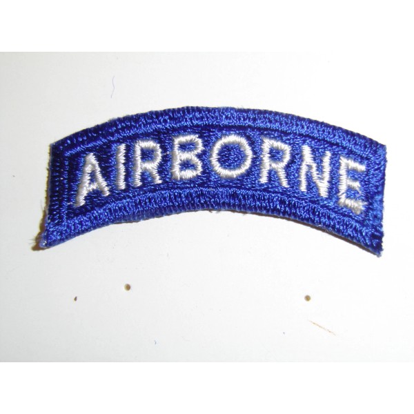 b0822 Korean war US Army Airborne tab white on blue