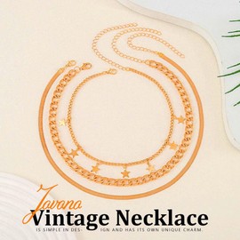 Jovono Layered Necklaces Gold Star Necklace Chains Chunky Stacked 3 Pieces for Women /, /