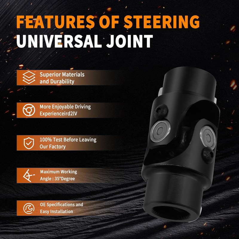 13/16"-36 Spline X 3/4" DD Black Steering Universal Joint Single