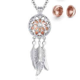 EUDORA Harmony Ball Urn Necklace Dream Catcher Ash Chain for Women Cremation Jewellery Silver Copper-Plated Memorial Urn Ash Keepsake Necklace Funeral Pendant Chain Length 61 cm, Copper