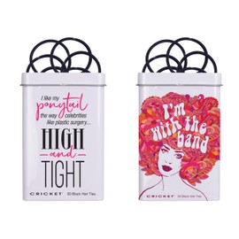 Cricket I’m With the Band Hair Tin, And High and Tight Hair Tin, On the Go, Salon, Barbershops with Non Metal Hair ties and Reusable Metal Tin, Black, 50 CT ea, 2 Tins Bundle