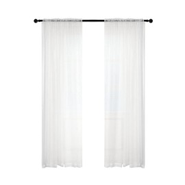 ANCLLO 2 Panels White Semi Sheer Curtains for Living Room Linen Look Bedroom Rod Pocket Voile Drapes 137 x 213cm