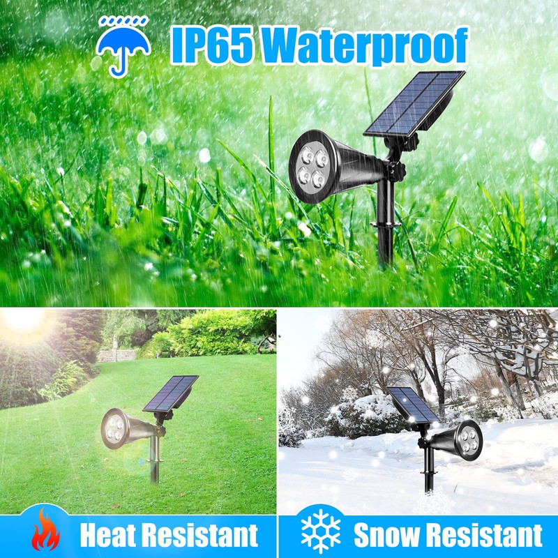 T-SUN (2 Pack LED Solar Spotlight, Waterproof Outdoor Security Garden