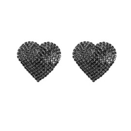 Rhinestone Heart Love Big Stud Earrings for Women Dainty 925 Sterling Silver Post Big Crystal Hearted Studs Pin Hypoallergenic Minimalist Fashion Wedding Birthday Her (Black)