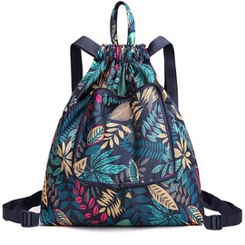 MOCCNORA Colorful Leaves Drawstring Backpack, Foldable Gym Backpack for Women Waterproof String Bag Sackpack for Travel