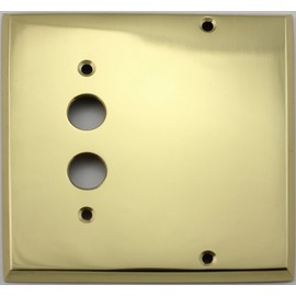 Polished Brass 2 Gang Switch Plate - 1 Push Button Light Switch Opening 1 Blank