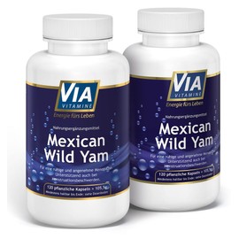 Mexican Wild Yam Pack of 2, 750 mg/Capsule, No Extract, Premium Quality from Germany, 240 Vegan Capsules