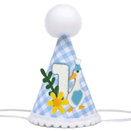 oyhqes One Funny Goose Hat,Goose 1st Birthday Decorations,Blue Gingham 1st Decorations for Boys,First Birthday Crown (blue)