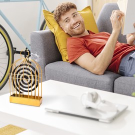 Family Bird Cage Incense Stick Holder, Mosquito Spiral Rack, Meditation Decorative Incense Burner, Incense Spiral Rack with Handle Can Be Used for Home, Shopping Mall, Bathroom, etc. (Gold)