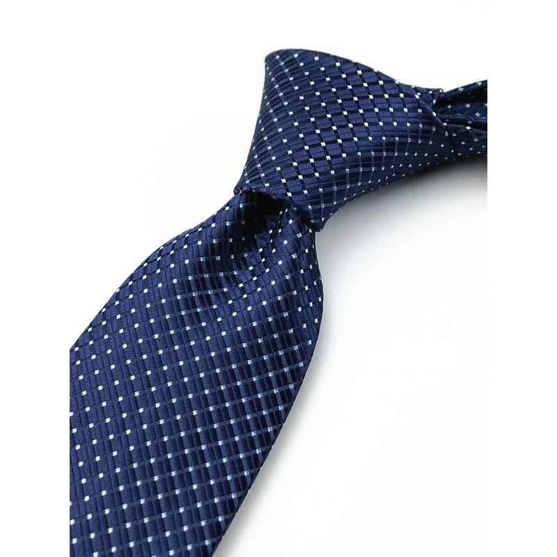 Elfeves Men's Classic Navy Blue Jacquard Woven Ties Check Pattern