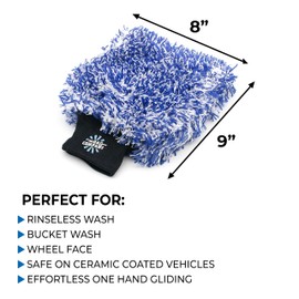 The Rag Company - The Cyclone Ultra Wash Mitts - 70/30 'Gauntlet' Blend Korean Microfiber, Foam Padding, Scratch-Free, Lint-Free, Great for Rinseless Washing, 8in x 9in, Blue + Black (2-Pack)