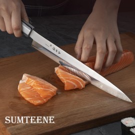 Sumteene Sushi Knife 10.6 inch(270mm), Yanagiba Knife with 7Cr17MoV High Carbon Stainless Steel Blade, Octagonal Ebony Handle