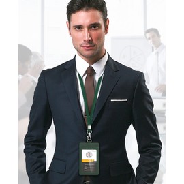 Teskyer Badge Holder with Lanyard, Leather ID Name Badge Card Holder with Lanyard for ID Badges, Vertical, Starry Dark Green