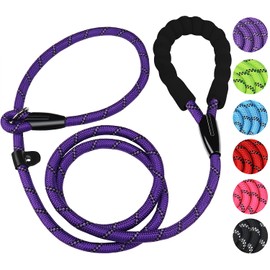 Dog Rope Leash, Strong Dog Leash, Heavy Duty Rope Dog Leash, Premium Quality Training Dog Leash with Comfortable Padded Handle and Highly Reflective Threads for Small Medium and Large Dogs, (Purple)