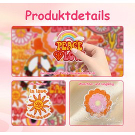 Pack of 20 Iron-On Patches, Boho Style Mix Embroidery Iron-On Patches for Clothes, Fabric Material, Approx. 3-5 cm, Iron-On Patch for Repair and Decoration, Multicoloured