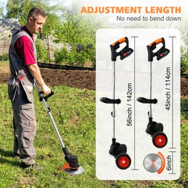 ALSO GO 24V Electric Weed Wacker, Cordless Grass Trimmer with 2 Batteries & Charger, 3 in 1 Stringless Brush Cutter/Weed Eater/Edger/Lawn Mower with 3 Types Blade & Wheels for Garden and Yard Lawn