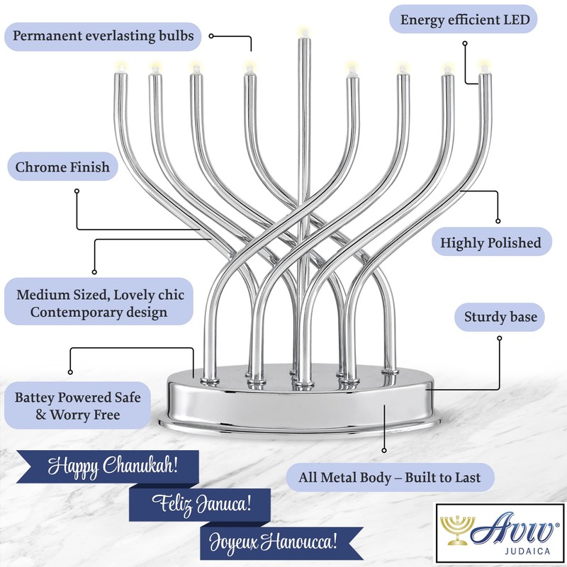 Traditional Hanukkah Electric Menorah Low Voltage Hanukkiah with LED Bulbs