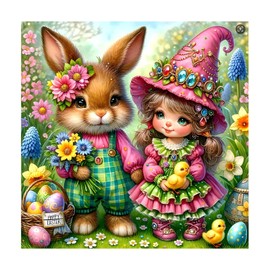 feelive Rabbit Diamond Painting Kits for Adults, DIY Diamond Painting Pictures for, Easter Kits for Diamond Painting, 5D Round Stones Diamond Painting for Home Decor, 30 x 40 cm
