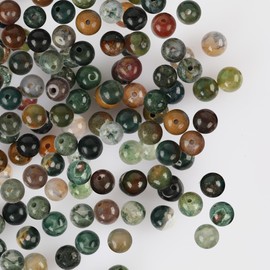 LeisuDay Approx. 120 pieces gemstone beads, round, diameter 6 mm, natural Indian agate, gemstones, semi-precious stones, stone beads, loose beads for bracelets, necklaces, jewellery, crafts, threading