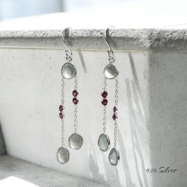 India with Love Sterling Silver Drop Earrings, Blue Topaz and Ruby Gemstones, Double Chain Design