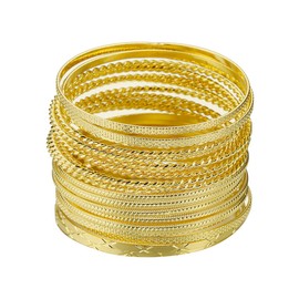 Ensoul Fashion Gold Color Mixed Metal Textured Multiple Bangles&Bracelets Set 23pc/set 2.68" dia