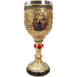 Ebros Gift Ancient Egyptian Pharaoh King Tut Resin Wine Goblet Chalice With Stainless Steel Liner King or Prince Of Egypt Tutankhamun In Golden Patina Decor For Party Prop Wine Tasting And Serving