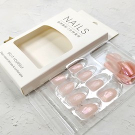 Short Press on Nails - 24pcs Pink Aurora Solid Fake Nails New Oval Round Head Glitter Full Cover False Nails Glossy Pink Elegant Glue on Nails Sweet Style Solid Color Acrylic Nails for Women Girls
