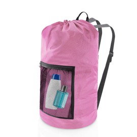 Laundry Bag Backpack,Olosar Extra Large Travel Laundry Bag with Mesh Pocket & Adjustable Shoulder Straps,Dirty Clothes Travel Bag for College Students Dorm,Apartment(Pink)