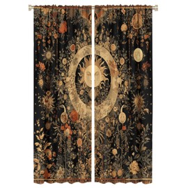 TOWINSFB Sun Moon Blackout Curtains, Mystical Star Wildflower Plant Home Decor Rod Pocket Window Drapes for Living Room Bedroom- 2 Panels 63" L x 42" W