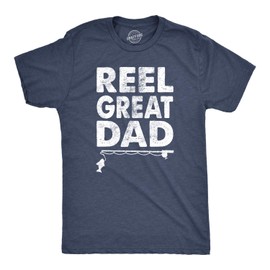 Crazy Dog Mens Reel Great Dad T Shirt Pun Dad Joke Funny Fathers Day Fishing Tee Gift for Fisherman Heather Navy L