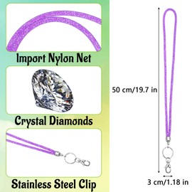 Ymapinc Bling Lanyard, 19.7'' Office Neck Strap Crystal Lanyards Office Employee Lanyard Crystal Keychain with Metal Clasp & Keyring for ID Badge Holder Key(Purple)