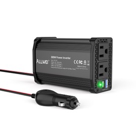 ALLWEI 300W Power Inverter 12V DC to 110V AC Car Plug Adapter Outlet Converter with 27W PD USB-C &18W USB-A Fast Charger, Car Cigarette Lighter Adapter for Laptop Tablets Phones - Portable - Black