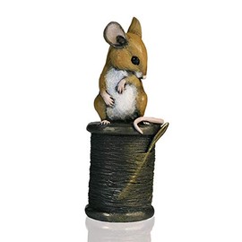 Richard Cooper Studio Cold Cast Mouse with Cotton Reel, Bronze, Hand Painted in Artist's Oils, 3.5 x 3.5 x 9 cm