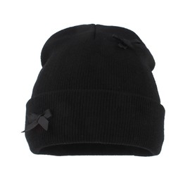yolrdiw Cute Bow Applique Beanie Y2k Winter Warm Knitted Hat for Women Men Black
