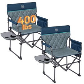 TIMBER RIDGE 2 Pack Camping Directors Chairs with Side Table Pockets, Portable Folding Heavy Duty Lawn Chair for Outdoor Fishing Trip Picnic Concert 400lbs, Blue