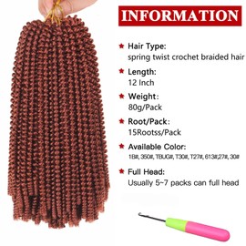 Xtrend 12 Inch Copper Red Spring Twist Hair For Butterfly Faux Locks Short Crochet Braids Hair Synthetic Fluffy Hair Extension For Women 2 Packs (350#)