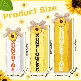 MiniInflat MiniInflat 3 Pcs Sunflower Table Decor Summer Wooden Block Sign Summer Tiered Tray Decor Rustic Farmhouse Sunflower Wood Tabletop Centerpieces for Home Kitchen Shelf Office Decorations