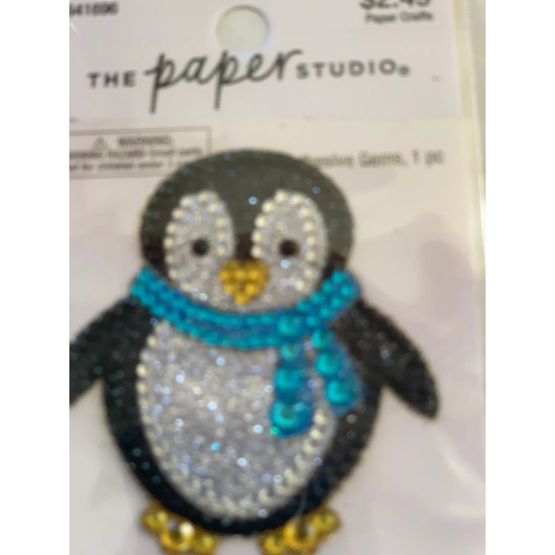 HOLIDAY TIME CHRISTMAS PENGUIN STICKER GEMSTONE GLITTER HAPPY PENGUIN