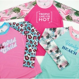 Juice Box 3-Pack Juice Box Girls Fun In The Sun Rash Guard Swim Tees - Girls M/L (H6)