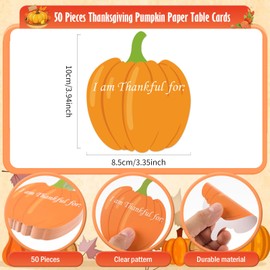MixTeach 50Pcs Thanksgiving Table Place Cards Pumpkin Paper Table Decor Fall Thankful for Fill in Gratitude Cards Pumpkin Paper Cutout for Autumn Fall Thanksgiving Events Harvest Dinner Party Supplies