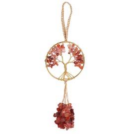 WEWAYSMILE Healing Crystal Hanging Ornaments Tree of Life Natural Red Agate Tree of Life Charm Hippie Car Accessories Room Bedroom Wall Meditation Decor Yoga Ornament（170mm）