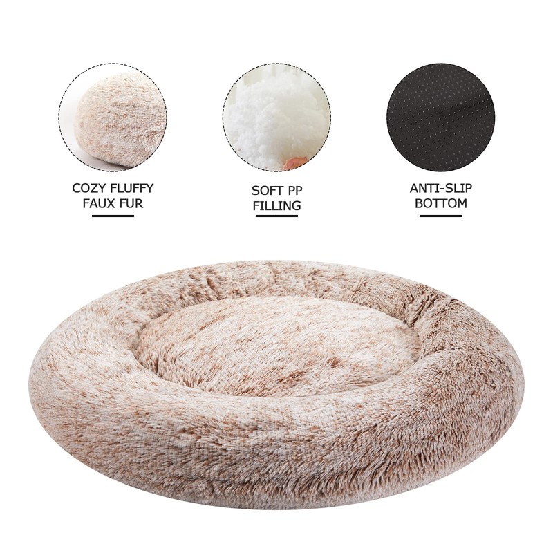 Bedfolks Calming Donut Dog Bed - 30" Round Plush for