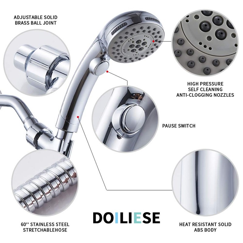 DOILIESE High Pressure Shower Head with Handheld Spray 6 Settings