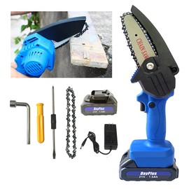Cordless Electric Chain Saw, Mini Chainsaw with 2 Batteries & 2 Chains, Portable Handheld Wood Saw, Tree Trimming Saw Gardening Pruning Tool, Safety Lock LED Light