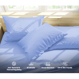MistyMorning Pillow Cases 2 Pack Soft & Premium Quality Bedding & Linen, Egyptian Cotton 200 Thread Count, Breathable & Envelope Closure in Standard Size (50x75+15 cm) (Sky Blue, Pack of 2)