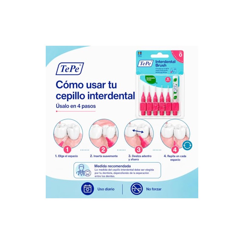 Cepillo interdental TePe, Original, Rosa 0.4 mm. Caja 6 pcs.,
