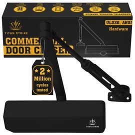 TITAN STRIKE Heavy Duty Automatic Door Closer with Hold Open, Commercial Indoor/Outdoor Adjustable Door Closure, ANSI Grade 1, UL Certified, ADA Compliant, (44-330lb, 30-60in) – Black