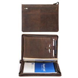 Hiram Leather Portfolio A4 Zipper Multi-Function Business Leather Portfolio Folder with A4 Sketch Book Pocket, 11 Inch Tablet Pocket and 4 Ring Binder Paper