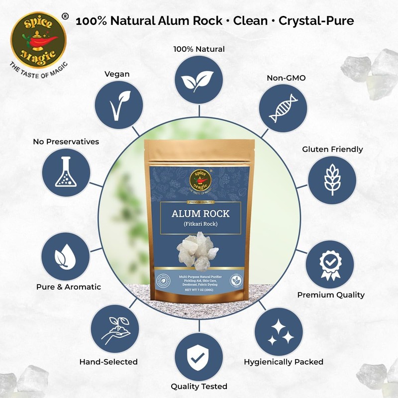 Spice Magic White Alum Crystal Rock, 7oz (200G) I 100%