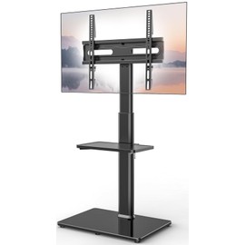 Universal Floor TV Stand with Mount 70 Degree Swivel 9 Level Height Adjustable and Space Saving Design for Most 27 to 65 inch LCD, LED OLED TVs One Shelf